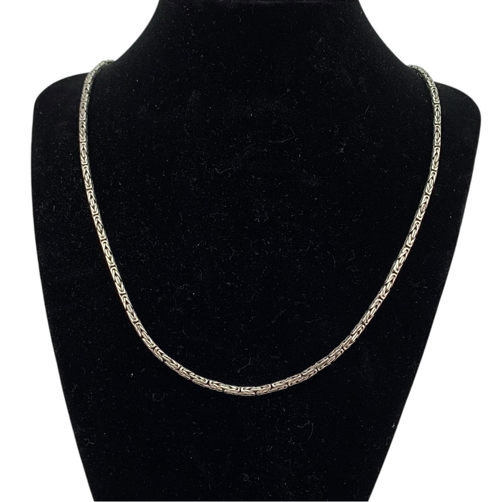Sterling Silver Byzantine link necklace 24" Bali Style hook clasp Vintage